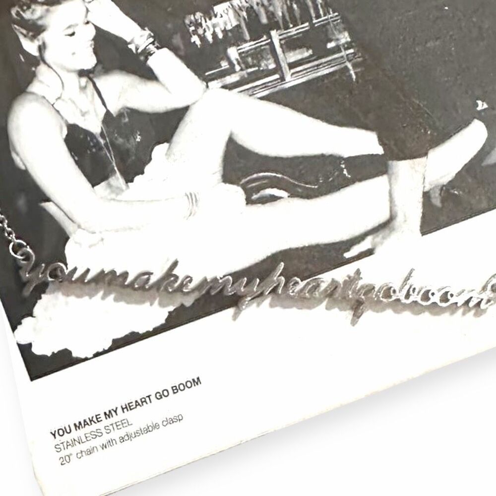 JAECI Women’s Silver “You Make My Heart Go Boom” Script Necklace